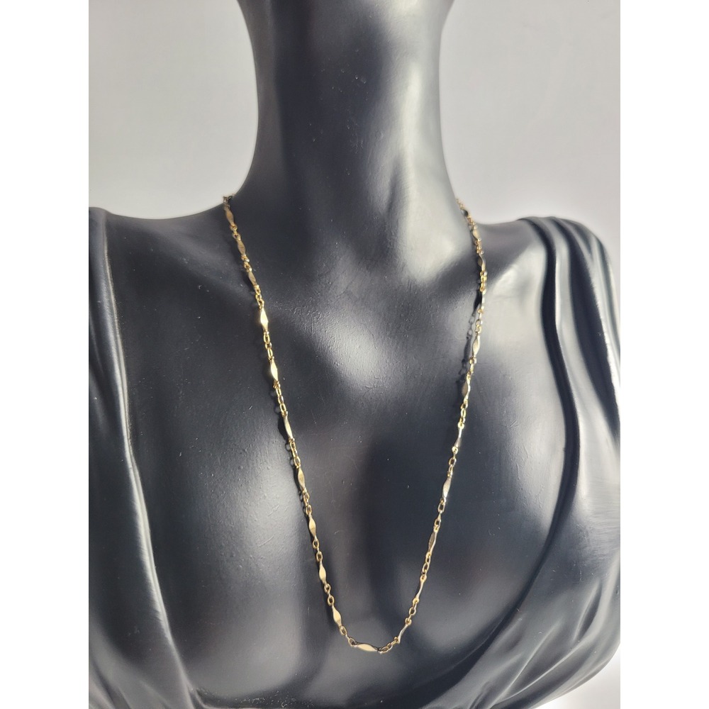Gold Tone Twisted Bar Station Link Chain Necklace Minimalist Layering 24 Inch